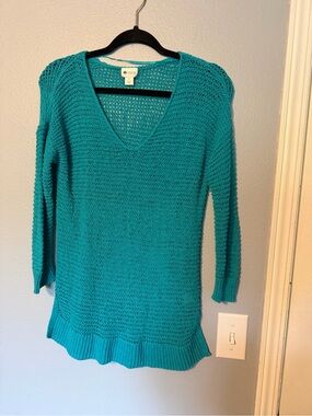 STYLUS Teal Open-Knit V-Neck Sweater